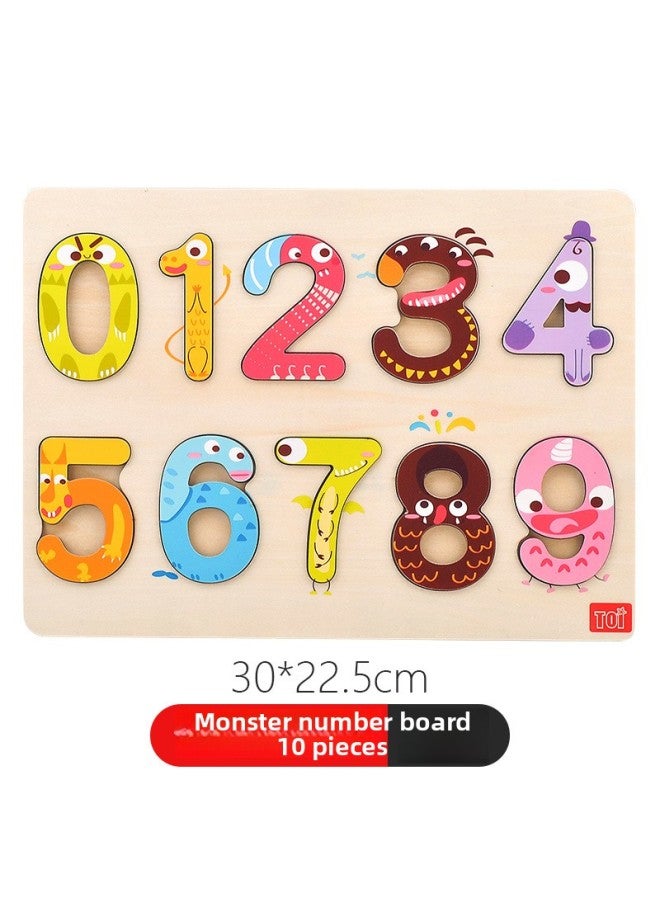 TOI Cognitive Three-dimensional Puzzle Puzzle Children's Early Education Wooden Educational Toys Baby Digital Letters Toddler. 46-Color:Monster Digital Board TP013 - Image 1